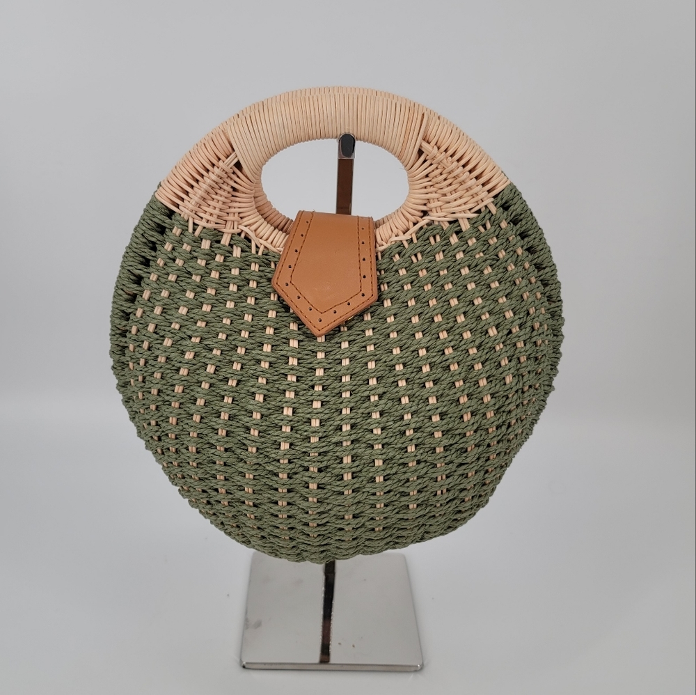 Fivestory NY Wicker Bubble Bag Green Cream Handbag NEW